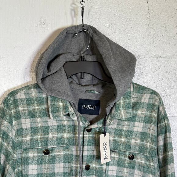 Buffalo David Bitton Men's Jakeim Plaid Hoodie Shacket forest green XXL $99 - Picture 4 of 8